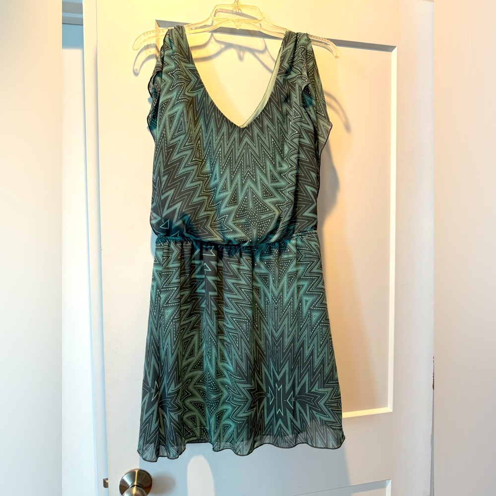 Fun geometric teal & gray dress